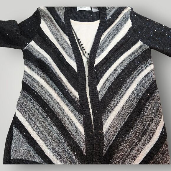 Alfred Dunner Women's S Embellish Black White Two-fer 3/4 Sleeve Sweater - Picture 6 of 15